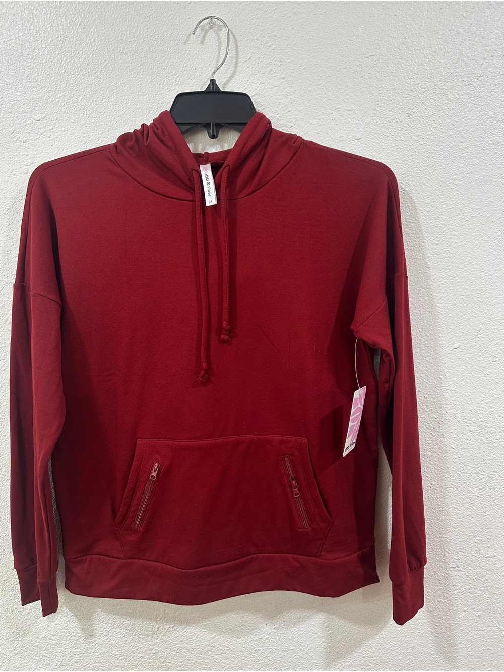 Women Red Pullover Hoodie with Front Pouch Pocket